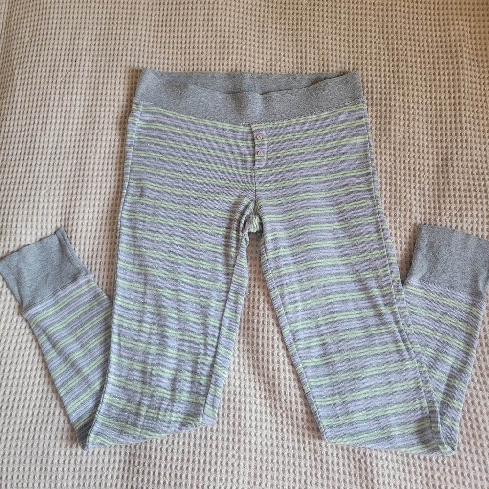 Y2k EUC Victoria's Secret Cotton Striped Pajama Pants Pastel Gray Green Medium
